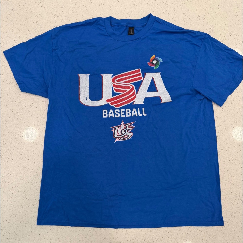 Gildan USA Baseball T-Shirt Mens XL Blue Excellent Casual Sports Streetwear